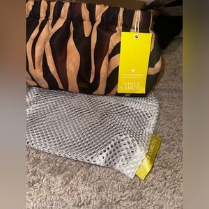 COPY - NWT Vince Camuto Harlo Nylon Harlo Brown Zebra Print Zip Top Clutch